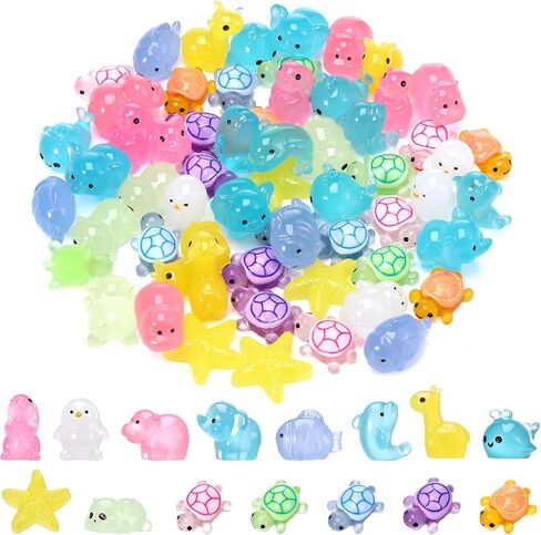 75pcs حيوانات راتنجات المحيط الصغيرة ، سلاحف راتنجات صغيرة مضيئة ، أسماك ، فيل ، دب ، زرافة ، فرس النهر ، الحوت ، الدلفين ، النجوم ، الأرانب ، توهج البطريق في حديقة الديكور المظلمة in Saudi Arabia