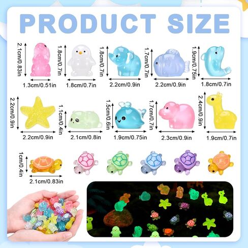 75pcs حيوانات راتنجات المحيط الصغيرة ، سلاحف راتنجات صغيرة مضيئة ، أسماك ، فيل ، دب ، زرافة ، فرس النهر ، الحوت ، الدلفين ، النجوم ، الأرانب ، توهج البطريق في حديقة الديكور المظلمة in Saudi Arabia