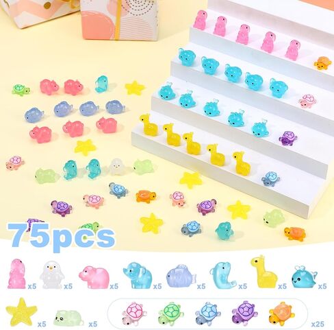 75pcs حيوانات راتنجات المحيط الصغيرة ، سلاحف راتنجات صغيرة مضيئة ، أسماك ، فيل ، دب ، زرافة ، فرس النهر ، الحوت ، الدلفين ، النجوم ، الأرانب ، توهج البطريق في حديقة الديكور المظلمة in Saudi Arabia