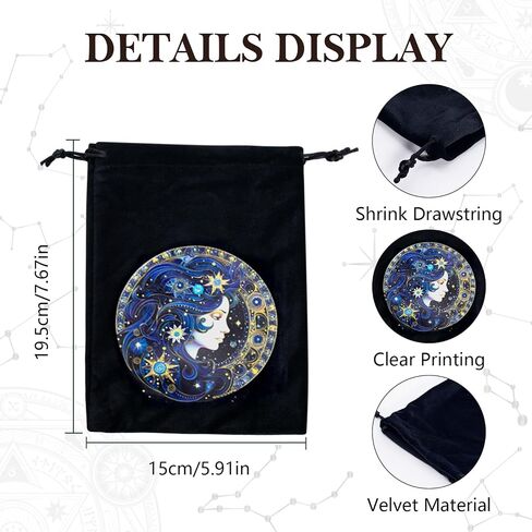 12 Pcs Velvet Tarot Storage Bags and Dice Bags with Drawstrings for Tarot, Divination Supplies, Cards, Runes and Jewelry, 7.9×5.9 inches (Horoscope Style) (Horoscope) in Saudi Arabia