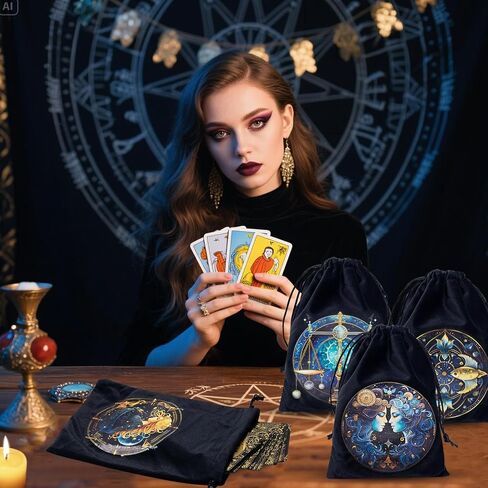 12 Pcs Velvet Tarot Storage Bags and Dice Bags with Drawstrings for Tarot, Divination Supplies, Cards, Runes and Jewelry, 7.9×5.9 inches (Horoscope Style) (Horoscope) in Saudi Arabia