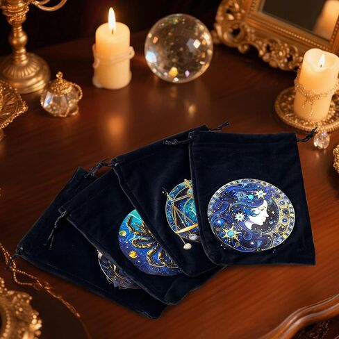 12 Pcs Velvet Tarot Storage Bags and Dice Bags with Drawstrings for Tarot, Divination Supplies, Cards, Runes and Jewelry, 7.9×5.9 inches (Horoscope Style) (Horoscope) in Saudi Arabia