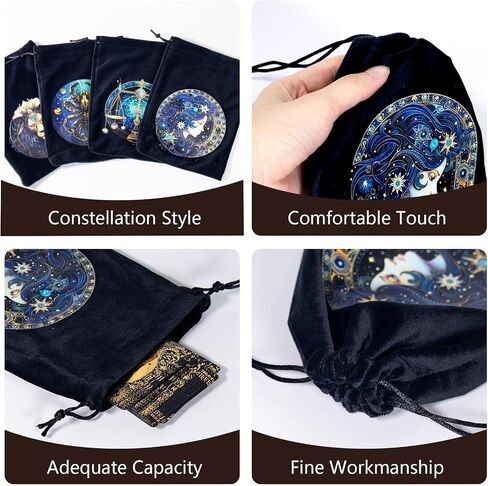 12 Pcs Velvet Tarot Storage Bags and Dice Bags with Drawstrings for Tarot, Divination Supplies, Cards, Runes and Jewelry, 7.9×5.9 inches (Horoscope Style) (Horoscope) in Saudi Arabia
