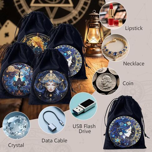 12 Pcs Velvet Tarot Storage Bags and Dice Bags with Drawstrings for Tarot, Divination Supplies, Cards, Runes and Jewelry, 7.9×5.9 inches (Horoscope Style) (Horoscope) in Saudi Arabia