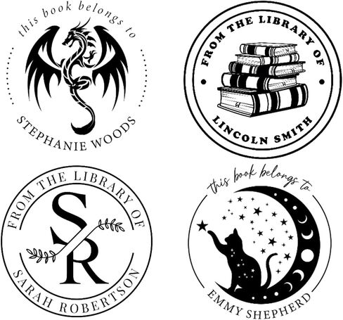 Book Stamper Personalized Custom Library Seal | This Embosser Belongs to from The Library of Ex Libris Monogram | Teacher Gift Kids Reading Collection Stamp | Wood Handle Self-Inking 1.6" in Saudi Arabia