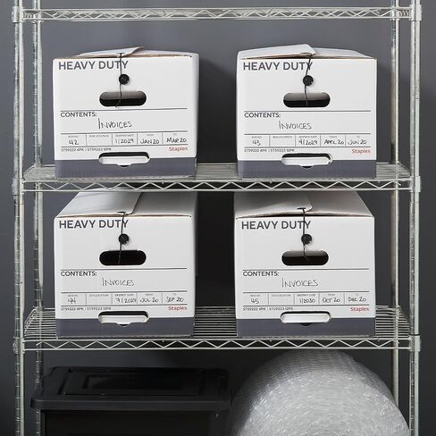 صندوق تخزين وملفات Staples ، شاقة مع مقابض وغطاء على الزر ، مستندات حجم الحروف ، قابلة للتكديس ، 4 عبوات ، أبيض/رمادي in Saudi Arabia