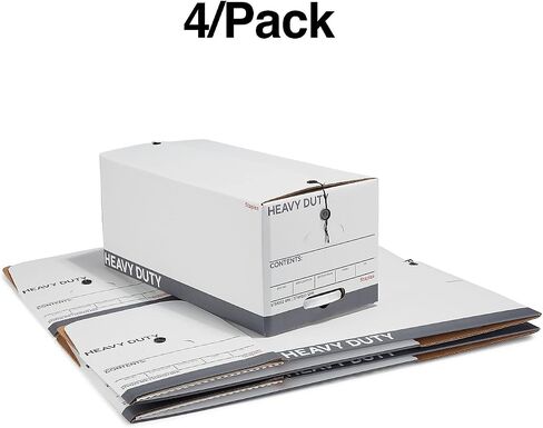 صندوق تخزين وملفات Staples ، شاقة مع مقابض وغطاء على الزر ، مستندات حجم الحروف ، قابلة للتكديس ، 4 عبوات ، أبيض/رمادي in Saudi Arabia