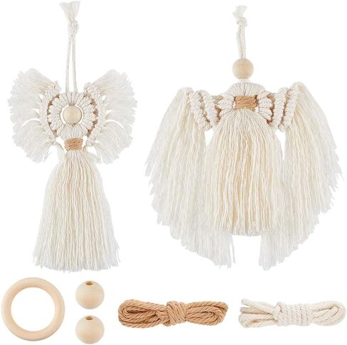 Sunnyclue 2 Sets Boho Macrame Kit Macrame Ornament Kit Structions Imclude Christmas Angel Macrame Keychain Kit with Tassel Macrame Kits للمبتدئين البالغين DIY Hangings Decoration in Saudi Arabia