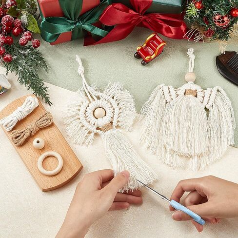 Sunnyclue 2 Sets Boho Macrame Kit Macrame Ornament Kit Structions Imclude Christmas Angel Macrame Keychain Kit with Tassel Macrame Kits للمبتدئين البالغين DIY Hangings Decoration in Saudi Arabia