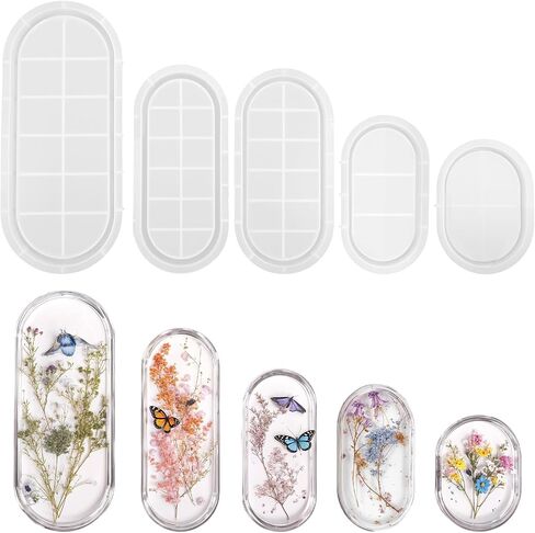5 Pcs Oval Resin Tray Mold Set, 12'', 10'', 9'', 7'', 5.7'' Tray Molds for Epoxy Resin for DIY Jewelry Trinket Dish Home Decor DIY Gift in Saudi Arabia