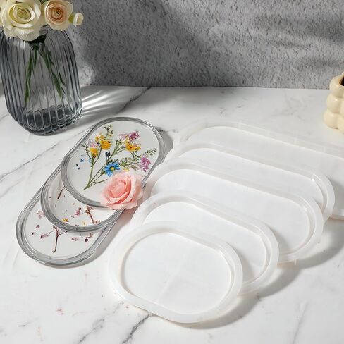 5 Pcs Oval Resin Tray Mold Set, 12'', 10'', 9'', 7'', 5.7'' Tray Molds for Epoxy Resin for DIY Jewelry Trinket Dish Home Decor DIY Gift in Saudi Arabia