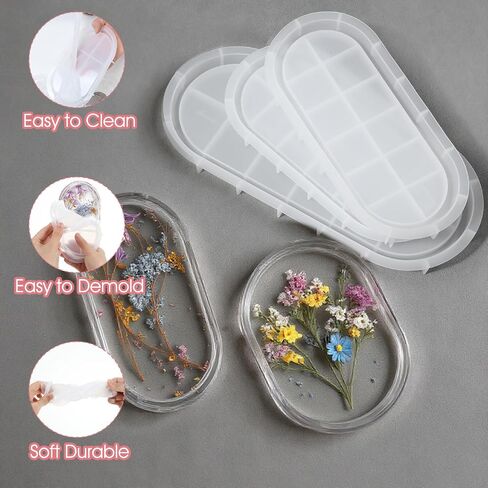 5 Pcs Oval Resin Tray Mold Set, 12'', 10'', 9'', 7'', 5.7'' Tray Molds for Epoxy Resin for DIY Jewelry Trinket Dish Home Decor DIY Gift in Saudi Arabia