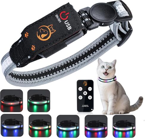Cat Collar,Lighted Cat Collars for Night,Rechargeable Waterproof LED Cat Collar with Remote, Breakaway LED Collars,Dog Lights for Night Walking in Saudi Arabia
