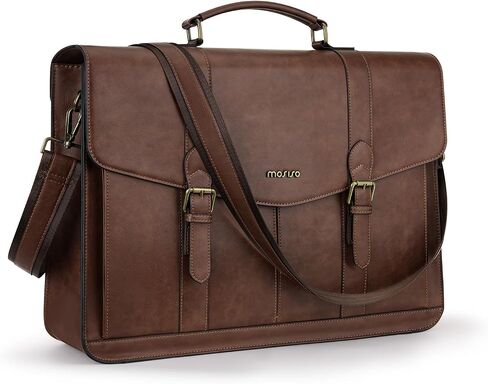MOSISO Messenger Bag for Men Women, 15.6 inch Vintage PU Leather Laptop Shoulder Briefcase Satchel Bag, 15-16 inch Computer Bag Casual Handbag for Office Work Briefcase Travel Business College, Brown in Saudi Arabia