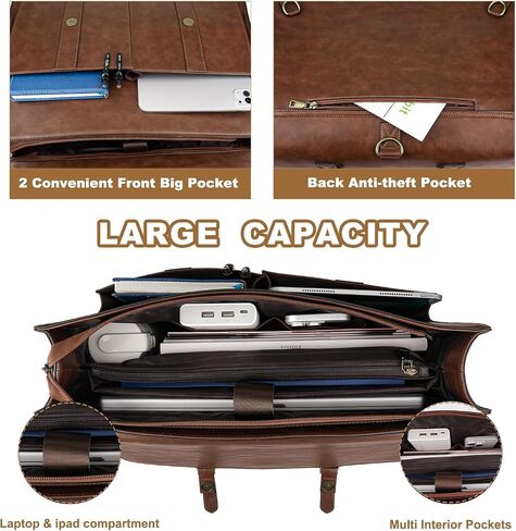 MOSISO Messenger Bag for Men Women, 15.6 inch Vintage PU Leather Laptop Shoulder Briefcase Satchel Bag, 15-16 inch Computer Bag Casual Handbag for Office Work Briefcase Travel Business College, Brown in Saudi Arabia