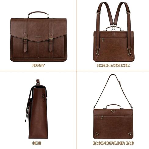 MOSISO Messenger Bag for Men Women, 15.6 inch Vintage PU Leather Laptop Shoulder Briefcase Satchel Bag, 15-16 inch Computer Bag Casual Handbag for Office Work Briefcase Travel Business College, Brown in Saudi Arabia