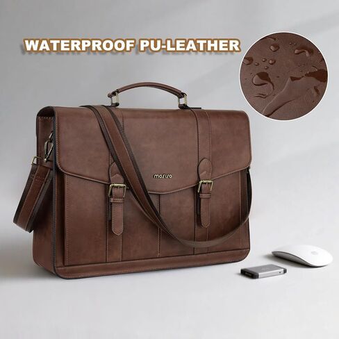 MOSISO Messenger Bag for Men Women, 15.6 inch Vintage PU Leather Laptop Shoulder Briefcase Satchel Bag, 15-16 inch Computer Bag Casual Handbag for Office Work Briefcase Travel Business College, Brown in Saudi Arabia