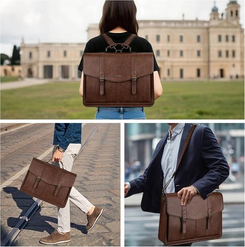 MOSISO Messenger Bag for Men Women, 15.6 inch Vintage PU Leather Laptop Shoulder Briefcase Satchel Bag, 15-16 inch Computer Bag Casual Handbag for Office Work Briefcase Travel Business College, Brown in Saudi Arabia