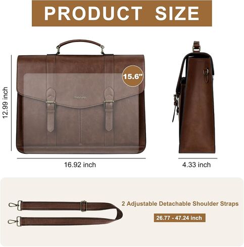 MOSISO Messenger Bag for Men Women, 15.6 inch Vintage PU Leather Laptop Shoulder Briefcase Satchel Bag, 15-16 inch Computer Bag Casual Handbag for Office Work Briefcase Travel Business College, Brown in Saudi Arabia