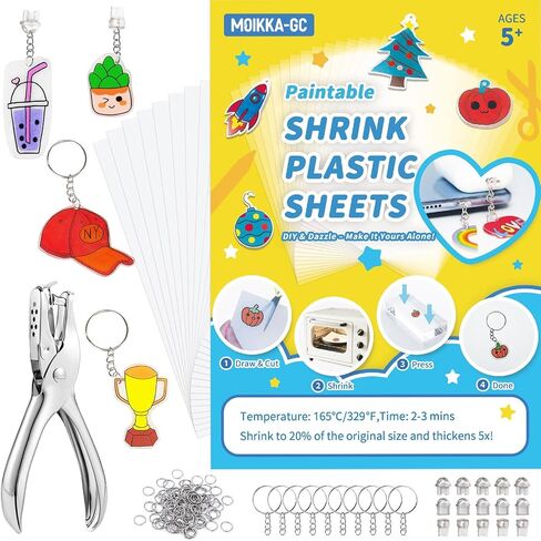 Moikka-GC 142pcs مجموعة أوراق البلاستيك-16 ٪ 7.9 "x5.7" ورقة متقلصة لسحر الهاتف ، الحرف الصغيرة ، مع ثقب ، حلقات القفز ، سلاسل المفاتيح وقابس الغبار ، لوازم الحرف DIY للأطفال المراهقين والكبار in Kuwait