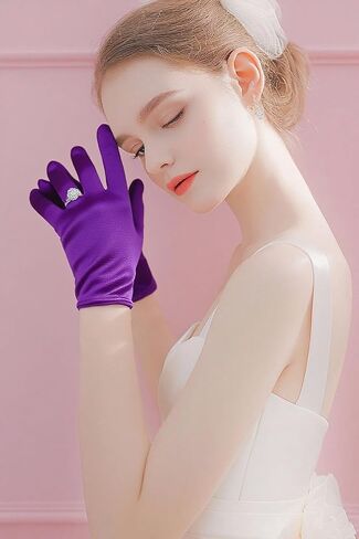 1 Pair of Short Satin Finger Gloves 1920s Opera Party Wedding Bridal Etiquette Gloves Sun Protection Gloves for Women Girls in Saudi Arabia