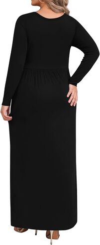 BISHUIGE Womens XL-6XL Long Sleeve Casual Plus Size Maxi Dresses with Pockets in Kuwait