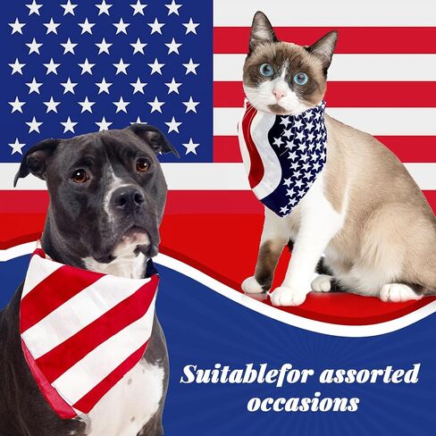 Gold Honey 2PCS Polyester Dog Cog Bandanas - مجموعة وشاح للحيوانات الأليفة ، العلم الأمريكي الوطني Bandana للحيوانات الأليفة ، متينة وقابلة للغسل ، مثالية للعطلات الوطنية in Kuwait