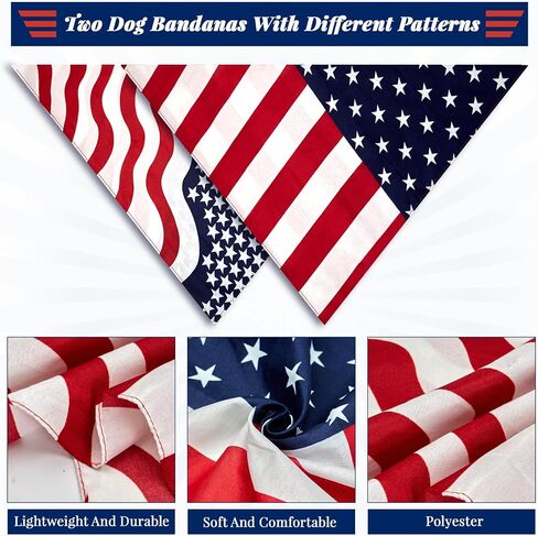 Gold Honey 2PCS Polyester Dog Cog Bandanas - مجموعة وشاح للحيوانات الأليفة ، العلم الأمريكي الوطني Bandana للحيوانات الأليفة ، متينة وقابلة للغسل ، مثالية للعطلات الوطنية in Kuwait