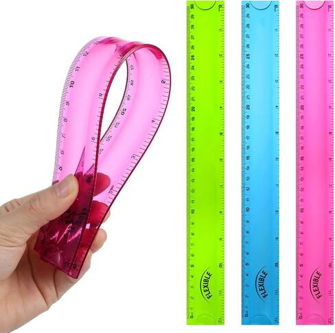 Grevosea 3 PCS Flexible Ruler, 12 Inch Clear Plastic Ruler Soft Bendable Rulers with Centimeters and Inches for Kids and Adults School Classroom Office Supplies (Rose, Green, Blue) in Saudi Arabia