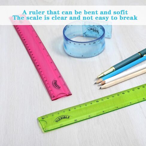 Grevosea 3 PCS Flexible Ruler, 12 Inch Clear Plastic Ruler Soft Bendable Rulers with Centimeters and Inches for Kids and Adults School Classroom Office Supplies (Rose, Green, Blue) in Saudi Arabia
