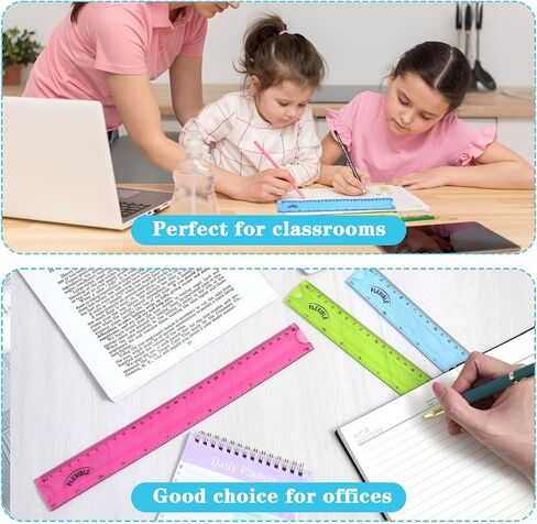 Grevosea 3 PCS Flexible Ruler, 12 Inch Clear Plastic Ruler Soft Bendable Rulers with Centimeters and Inches for Kids and Adults School Classroom Office Supplies (Rose, Green, Blue) in Saudi Arabia