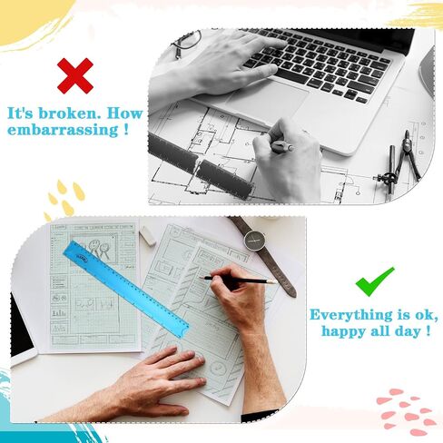 Grevosea 3 PCS Flexible Ruler, 12 Inch Clear Plastic Ruler Soft Bendable Rulers with Centimeters and Inches for Kids and Adults School Classroom Office Supplies (Rose, Green, Blue) in Saudi Arabia
