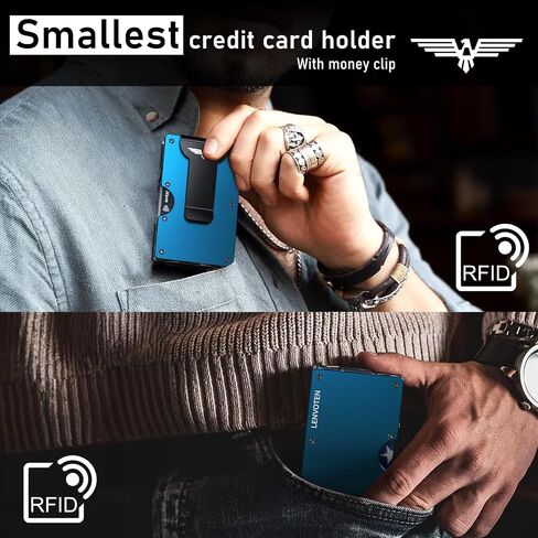 Lenvoten Minimalist Wallet for Men-Slim RFID Blocking Credit Card Holder & Money Clip Front Pocket Wallets Business Card Holder Gift for Men (Navy Blue) in Saudi Arabia