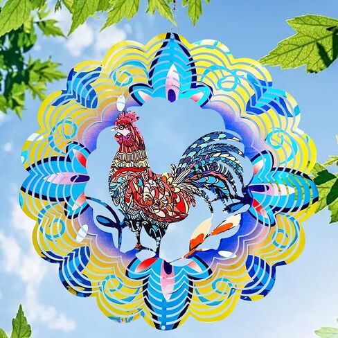 Wind Spinners Outdoor Hanging Rooster - Unique Decor Gift, 12 inch 3D Metal Wind Spinner for Yard and Garden, Weatherproof & Rustproof, Patio | Perfect for Homeowners & Nature Lovers in Saudi Arabia