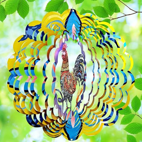Wind Spinners Outdoor Hanging Rooster - Unique Decor Gift, 12 inch 3D Metal Wind Spinner for Yard and Garden, Weatherproof & Rustproof, Patio | Perfect for Homeowners & Nature Lovers in Saudi Arabia