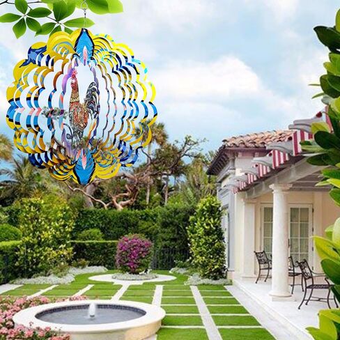 Wind Spinners Outdoor Hanging Rooster - Unique Decor Gift, 12 inch 3D Metal Wind Spinner for Yard and Garden, Weatherproof & Rustproof, Patio | Perfect for Homeowners & Nature Lovers in Saudi Arabia