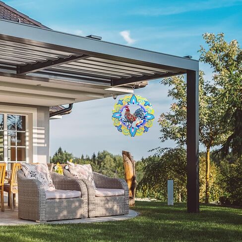 Wind Spinners Outdoor Hanging Rooster - Unique Decor Gift, 12 inch 3D Metal Wind Spinner for Yard and Garden, Weatherproof & Rustproof, Patio | Perfect for Homeowners & Nature Lovers in Saudi Arabia
