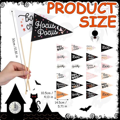 24 Pcs Halloween Stick Flags Decorations Boo Mini Handheld Flag on Wood Stick Ghost Pennant Paper with Ribbons for Halloween Party Decoration Boo Basket Decoration in Saudi Arabia