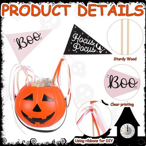 24 Pcs Halloween Stick Flags Decorations Boo Mini Handheld Flag on Wood Stick Ghost Pennant Paper with Ribbons for Halloween Party Decoration Boo Basket Decoration in Saudi Arabia