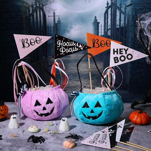24 Pcs Halloween Stick Flags Decorations Boo Mini Handheld Flag on Wood Stick Ghost Pennant Paper with Ribbons for Halloween Party Decoration Boo Basket Decoration in Saudi Arabia