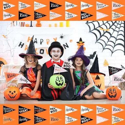 24 Pcs Halloween Stick Flags Decorations Boo Mini Handheld Flag on Wood Stick Ghost Pennant Paper with Ribbons for Halloween Party Decoration Boo Basket Decoration in Saudi Arabia