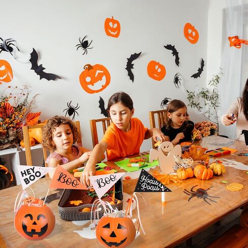 24 Pcs Halloween Stick Flags Decorations Boo Mini Handheld Flag on Wood Stick Ghost Pennant Paper with Ribbons for Halloween Party Decoration Boo Basket Decoration in Saudi Arabia