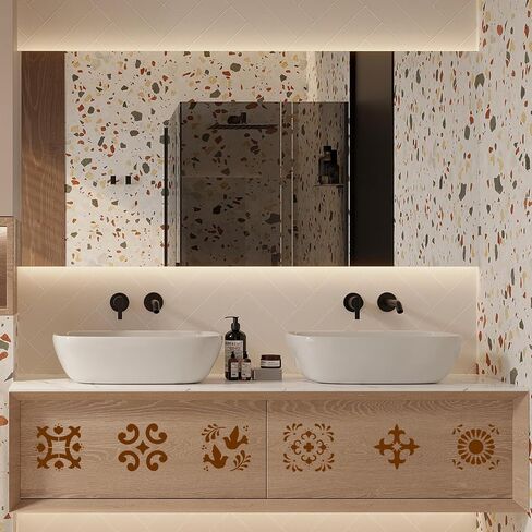 16 مجموعة استنسل البلاط (8 × 8 بوصة) ، الإسبانية الإسبانية Mexican Talavera Stencils لأثاث جدار الأرضية Canvas DIY ديكور in Saudi Arabia