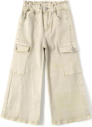 KIDSCOOL SPACE Toddler & Big Child Wide-Leg Cargo Jeans, 18M-14T Ribbed Waist Denim Pants in Kuwait