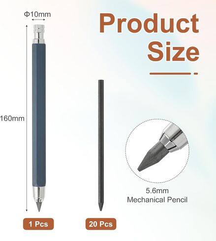 PATIKIL Mechanical Pencil 5.6mm, Lead Pencils Mechanical Holder Large Automatic Holder with 20pcs 2B Pencil Lead for Drawing Art Sketching Woodworking, Blue in Saudi Arabia