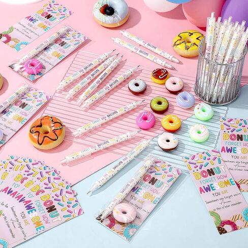 30 Sets Employee Appreciation Gifts Bulk Donuts Party Favors Inspirational Awesome Mechanical Pencil Donuts Stress Ball and Positive Thank You Card in Saudi Arabia