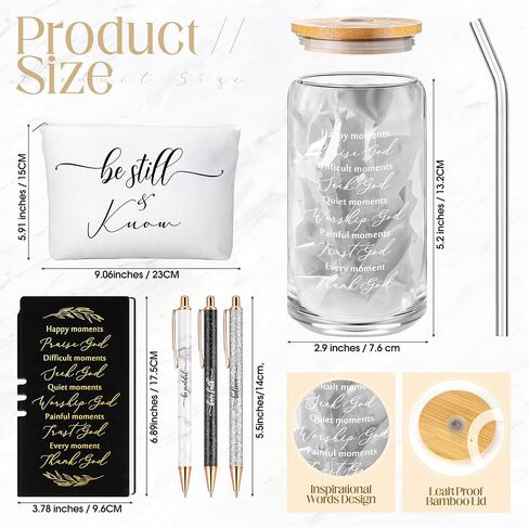 Spakon 6 Pcs Christian Gifts for Women Bible Verse A6 Leather Journal Notebook 16 oz Glass Cup Glitter Ballpoint Pen Makeup Bag Inspirational Gifts for Church Christmas(Rose Gold) in Saudi Arabia