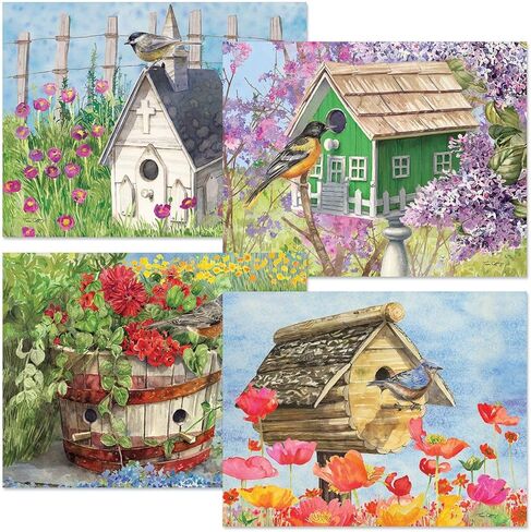 بطاقات ملاحظات Birdhouse الحالية - مجموعة من 12 ، 4 تصميم فارغة داخل 4 ¼ × 5 ½ "مع الأظرف للفنان تيم كوفي in Kuwait