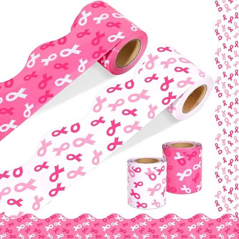 65Ft Breast Cancer Awareness Bulletin Board Borders Pink Ribbon Scalloped Bulletin Border Trim for Women Girls for Classroom Wall Office Window for Breast Cancer Month Decor in Saudi Arabia