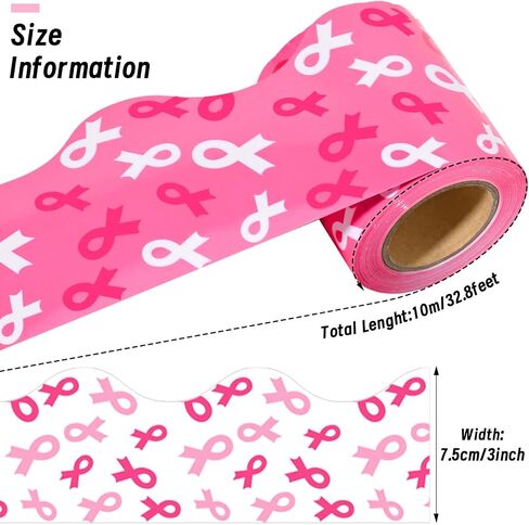 65Ft Breast Cancer Awareness Bulletin Board Borders Pink Ribbon Scalloped Bulletin Border Trim for Women Girls for Classroom Wall Office Window for Breast Cancer Month Decor in Saudi Arabia